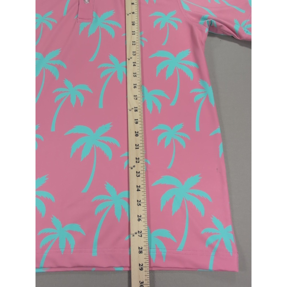 Waggle Golf Polo Shirt Mens Large Pink Blue Palm Trees AOP Performance Stretch - Picture 6 of 9